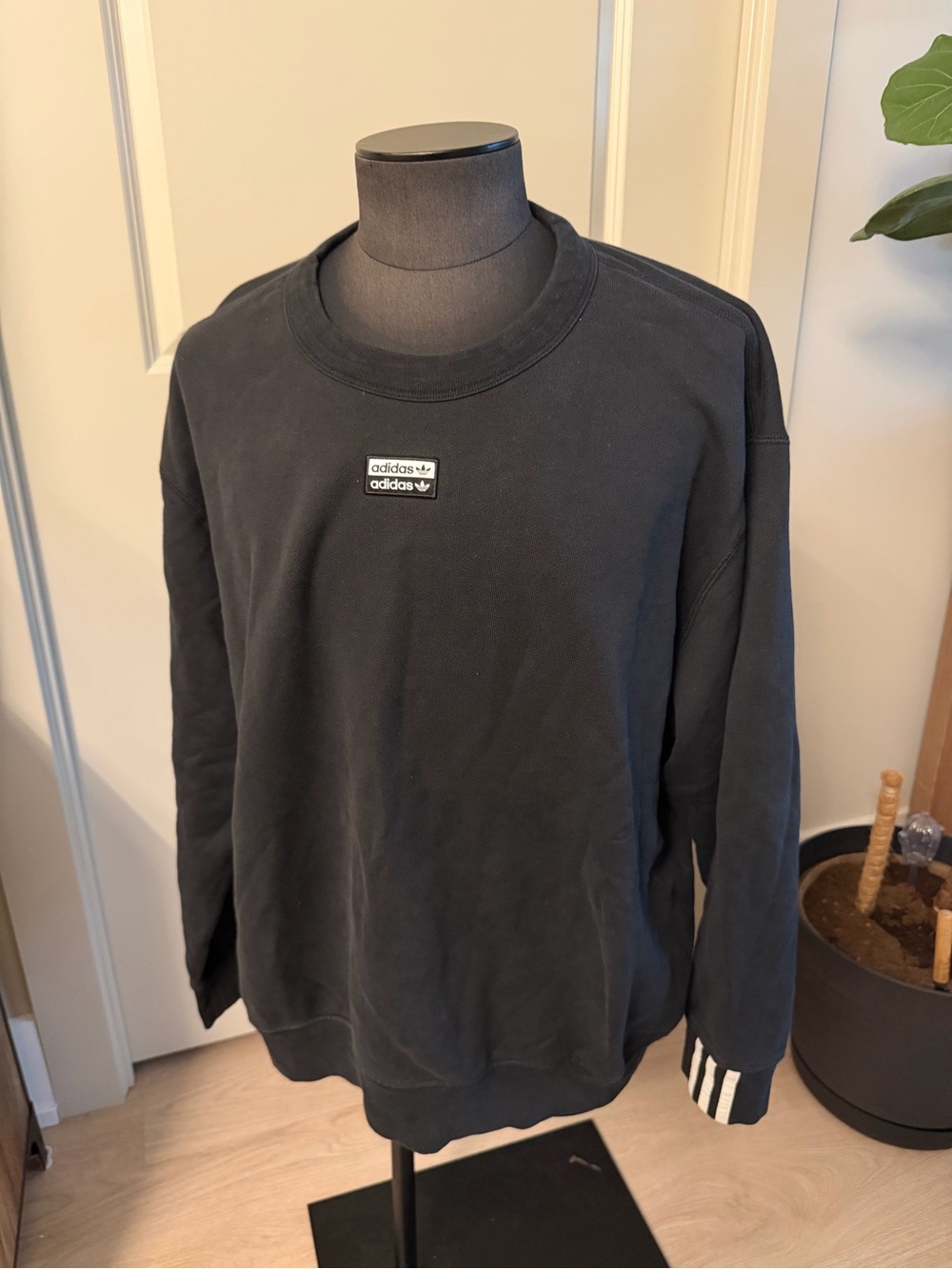 adidas Men’s Black Crewneck with Small Logo Patch
